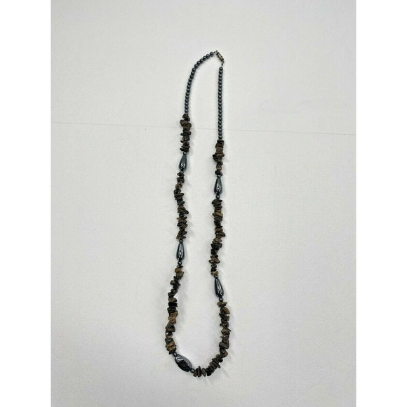 Vintage Opera Polished Stone Beaded Necklace Semi Precious Stones Single Strand - Picture 8 of 11